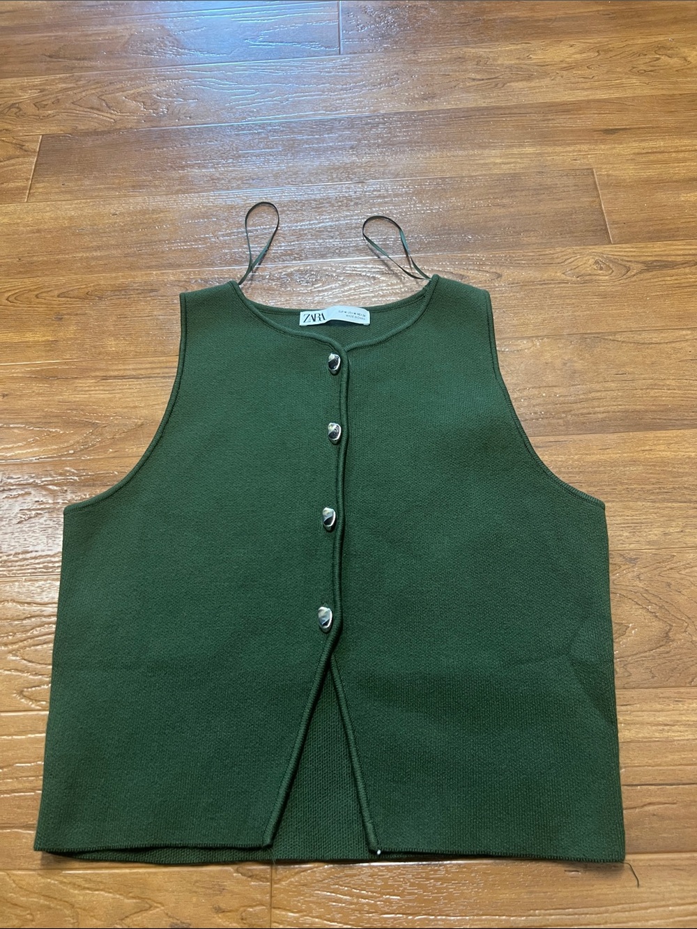 Zara Dark Green Sleeveless Knit Button Vest